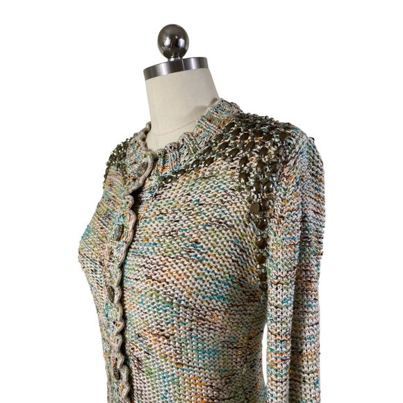 BCBGMaxazria Womens Sweater Cardigan Medium Ivory Sequin Button Down - Picture 5 of 12